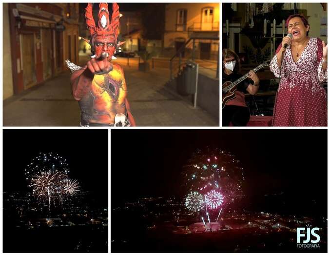 Collage de fotos de la celebración del Perro Maldito y de la exhibición de fuegos artificiales/TA.